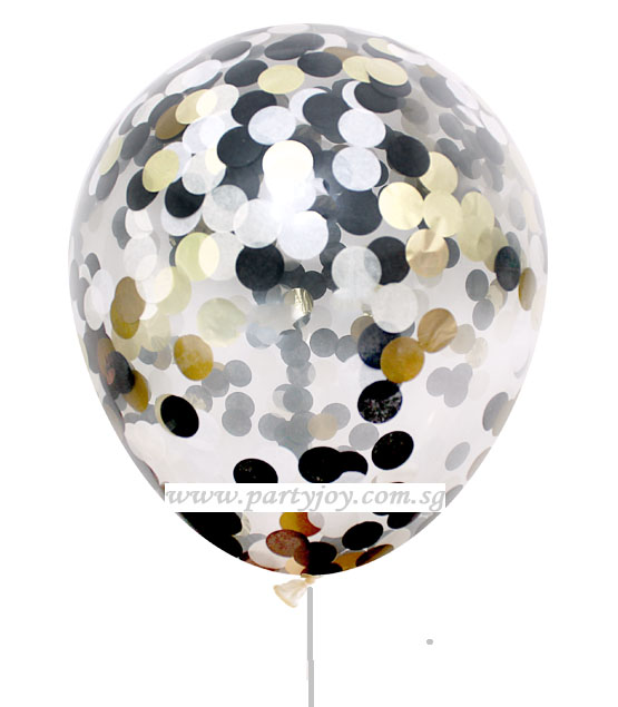Confetti Black Gold Silver Helium Latex Balloon